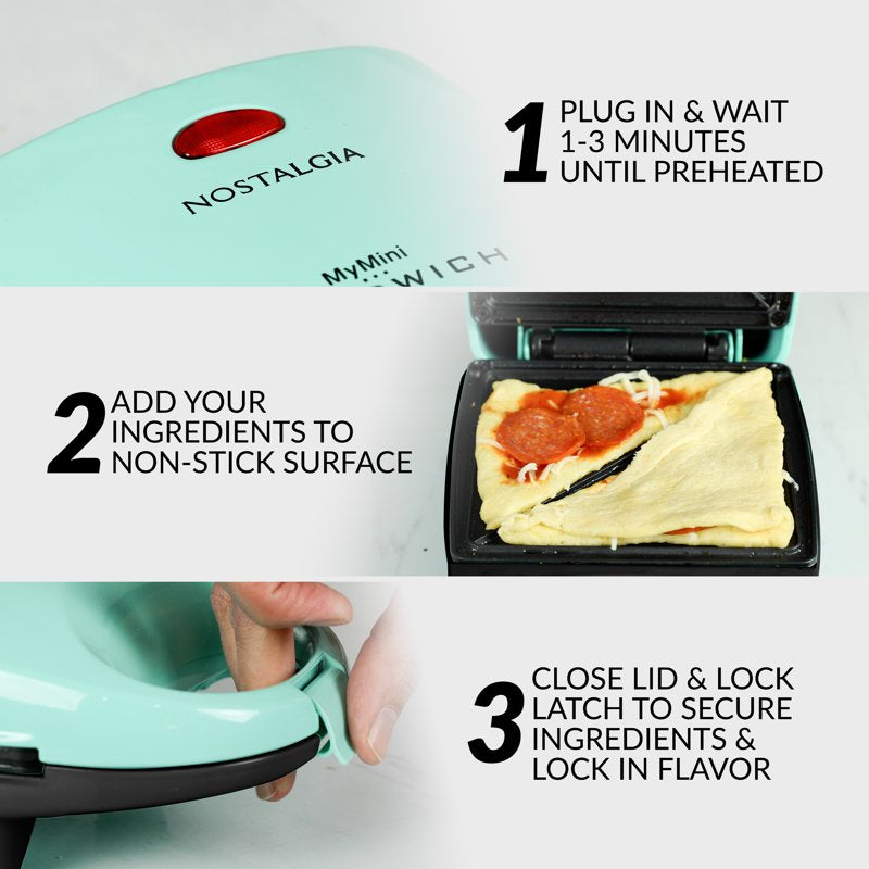 Compact Electric Sandwich Maker and Panini Press - Mint Green
