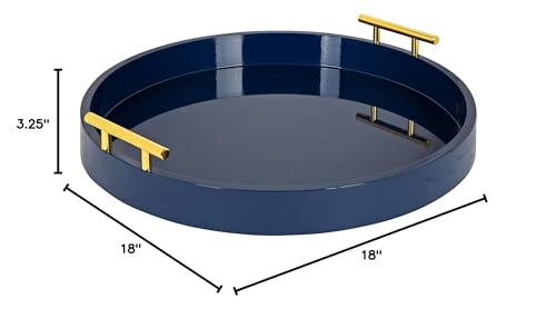 Kate and Laurel Lipton Modern Round Tray, 18" Diameter, Navy Blue and Gold, Decorative Accent Tray for Storage and Display