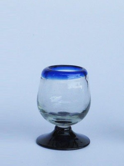 MexHandcraft Cobalt Blue Rim 2.5 oz Tequila Sippers (set of 6), Recycled Glass, Lead-free, Toxin-Free