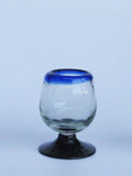 MexHandcraft Cobalt Blue Rim 2.5 oz Tequila Sippers (set of 6), Recycled Glass, Lead-free, Toxin-Free