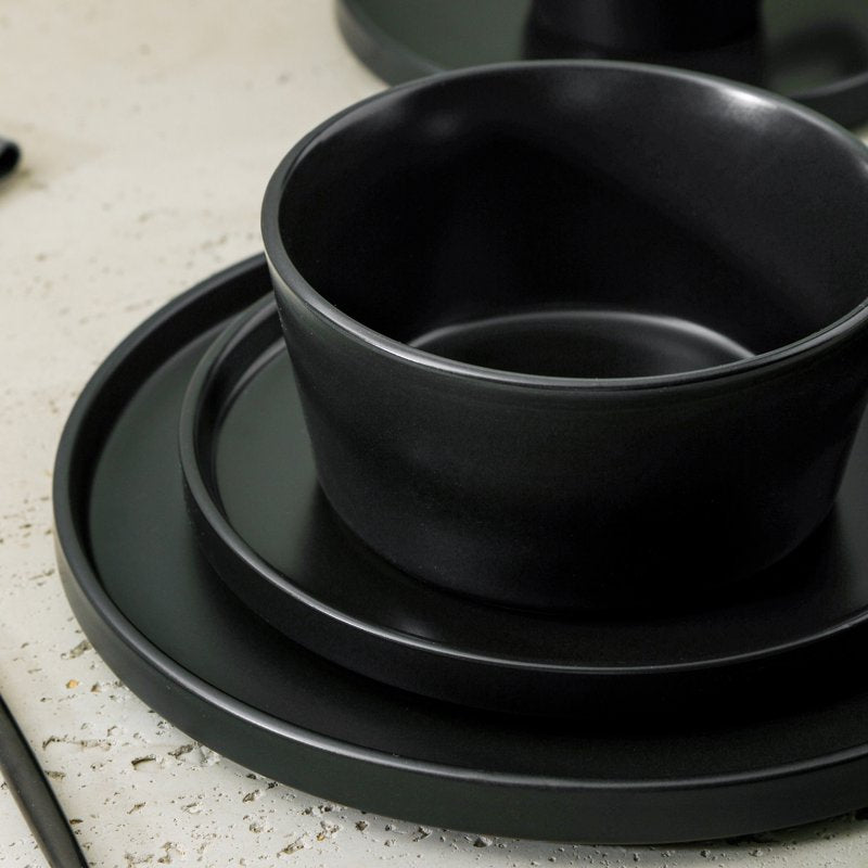 16-Piece Dinnerware Set - Stoneware, Black Matte