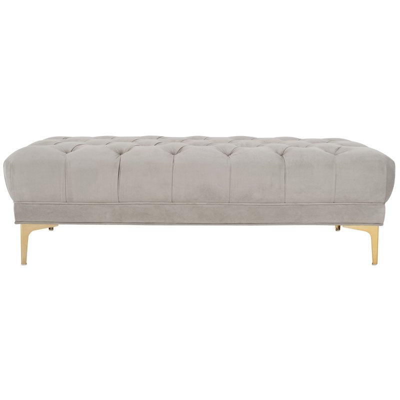Modern Glam Rectangular Tufted Bench - Grey/Brass