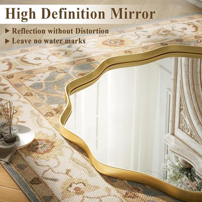 36-Inch Wavy Round Bathroom Mirror Wall Mounted Vanity Mirror with Metal Frame - Gold - Variation of This Listing