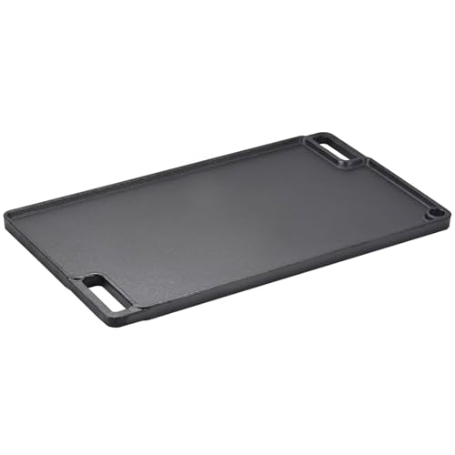VEVOR Reversible Grill/Griddle, 9.7"x16.7" Pre-Seasoned Cast Iron Griddle, Rectangular Double Burner Griddle Pan, Non-Stick Family Pan Cookware with Handles, Flat Top Plate for BBQ, Gas Grill, Black