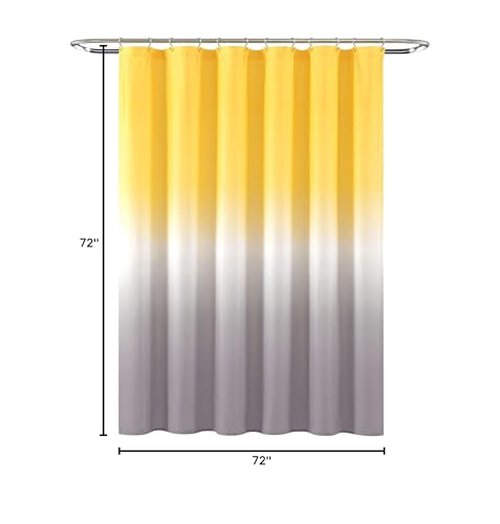 Lush Decor Umbre Fiesta Shower Curtain Single 72" W x 72" L Yellow & Gray - Yellow Shower Curtains for Bathroom - Bathroom Curtain - Ombre Curtains