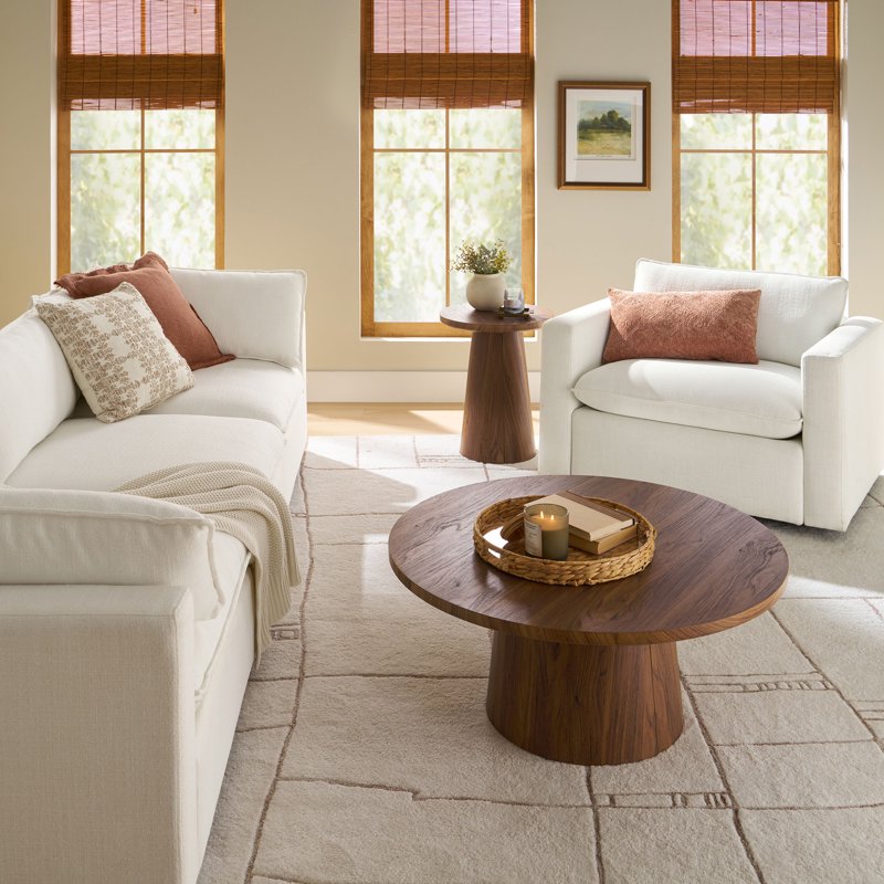 Modern Coffee Table with Spacious Top and Pedestal Base