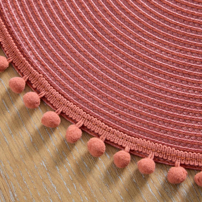 Pom Pom Place Mat - Canyon Red, 15 Inch Round