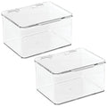 mDesign Plastic Kitchen Pantry and Fridge Storage Organizer Box Containers with Hinged Lid for Shelves or Cabinets, Holds Food, Snacks, Canned Drinks, Seasoning, Condiments, or Utensils, 2 Pack, Clear