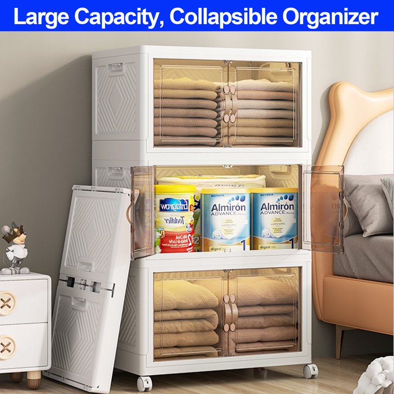 4-Tier Stackable Plastic Storage Bins with Lids - Closet Organizers & Storage Containers