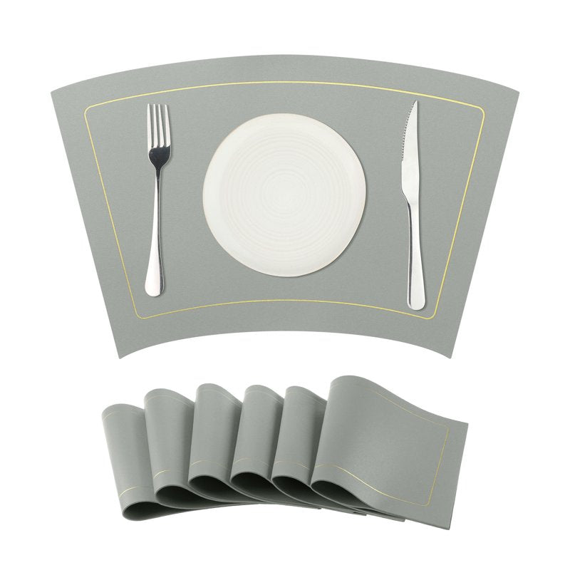 Heat Resistant Faux Leather Round Table Mats - Set of 6 Grey