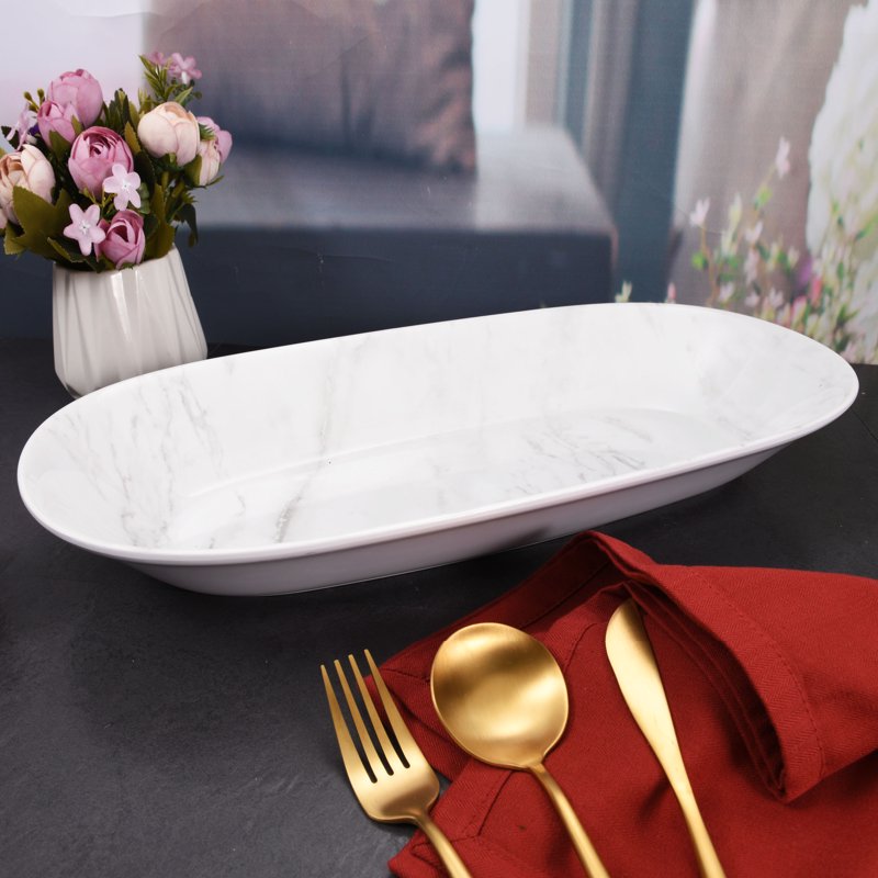 3-Quart Marble Print Melamine Oval Serve Bowl - Single
