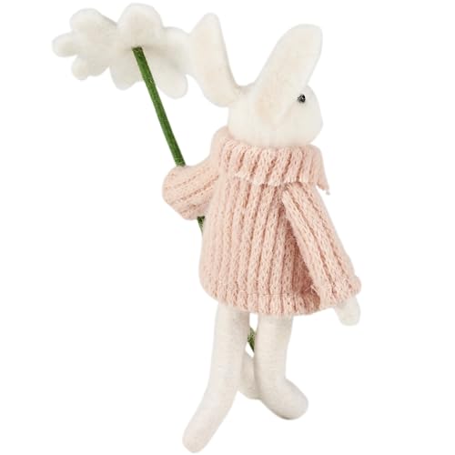 Primitives by Kathy Daisy Flower Bunny Collectible Felt Critter,5.5-inch, with Handmade Detail Knit Sweater with Pom - Tiered Tray, Shelf, or tablescape Display with Our Other Spring & Easter Decor