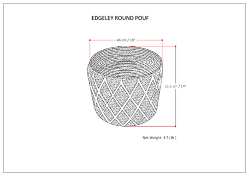 SIMPLIHOME Edgeley Round Pouf - 18 inch Wide Handwoven Jute and Cotton Ottoman in Grey and Natural, Boho-Style Footstool or Extra Seating for Living Room, Bedroom, or Kids Room, Assembled