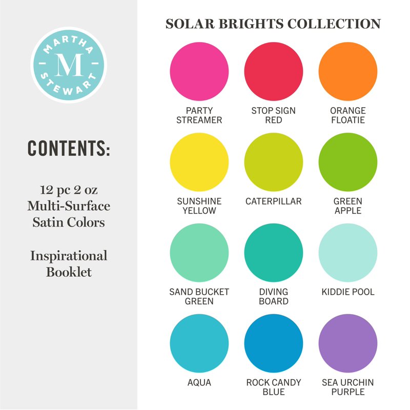 Multi-Surface Acrylic Craft Paint Set - Solar Brights, Satin Finish, 12 Colors, 2 fl oz each