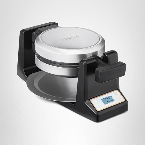 CRUX Rotating Belgian Waffle Maker with Deep Nonstick PFOA Free Plates, Digital Keto Chaffles Iron with LCD Display, Browning Control and Cord Storage, Stainless Steel