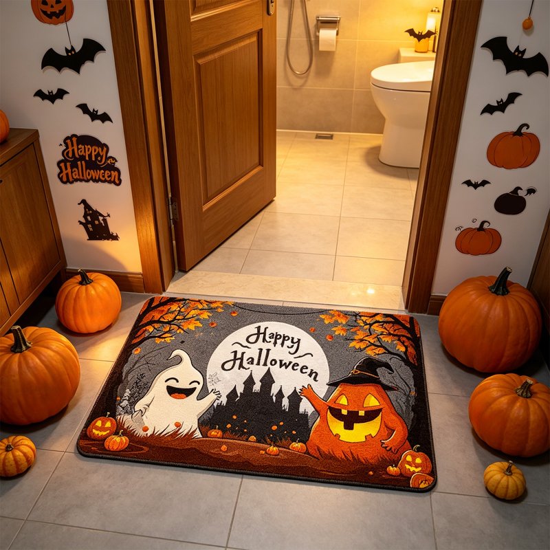 Halloween Doormat Ghost Mat - Soft Imitation Pashm Floor Rug with Secure Grip - Variation 22_Halloween Doormat_V