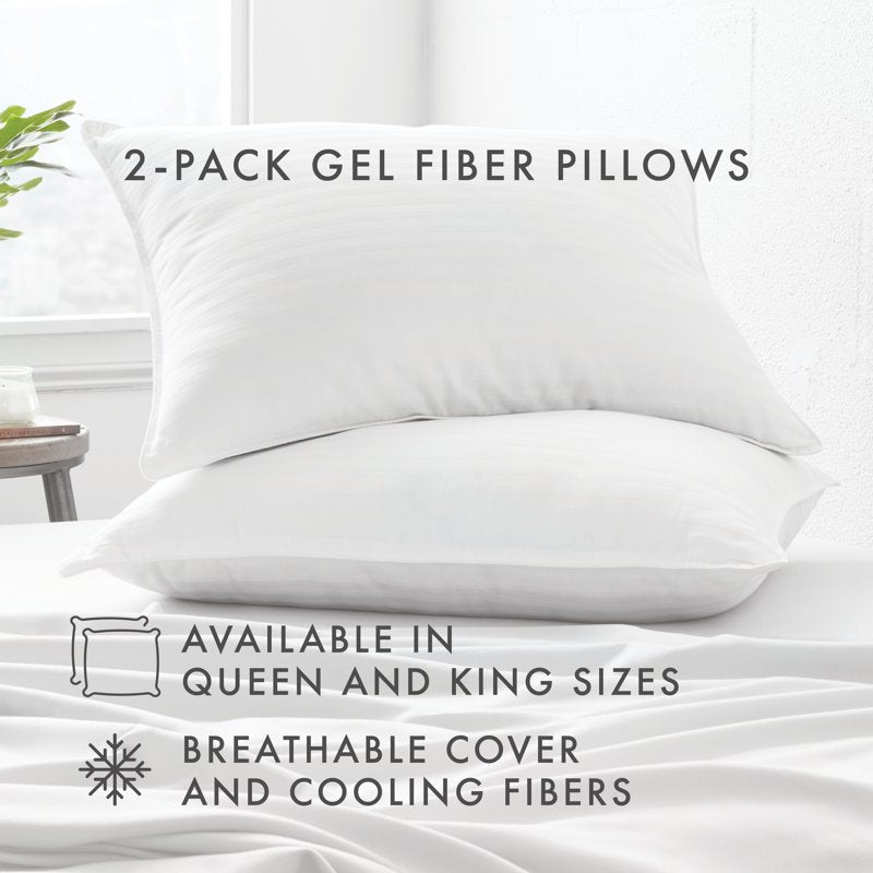 King Cooling Gel Fiber Pillow Set - Breathable Cotton Cover, Non-Toxic, Supportive