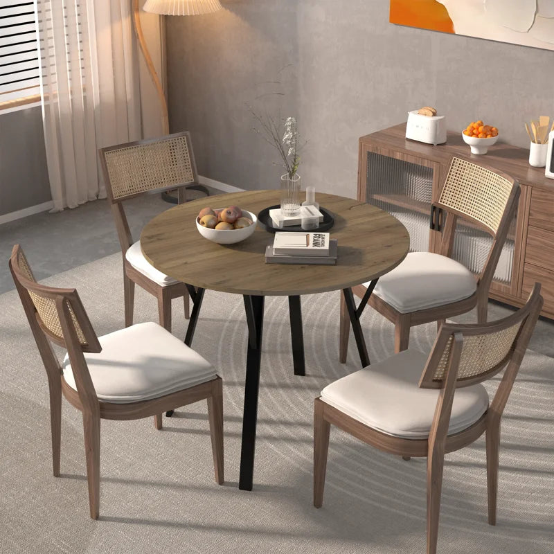 Round Dining Table for 4 - 35.4" Kitchen Table with MDF Top & Metal Legs
