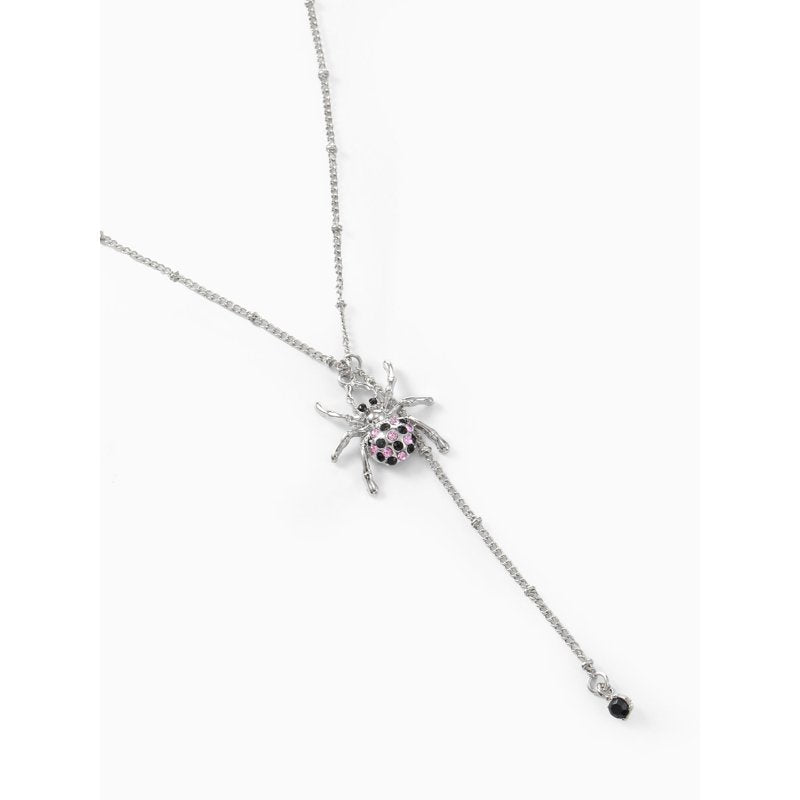 Halloween Silver Spider Pendant Necklace - Spooky Costume Jewelry