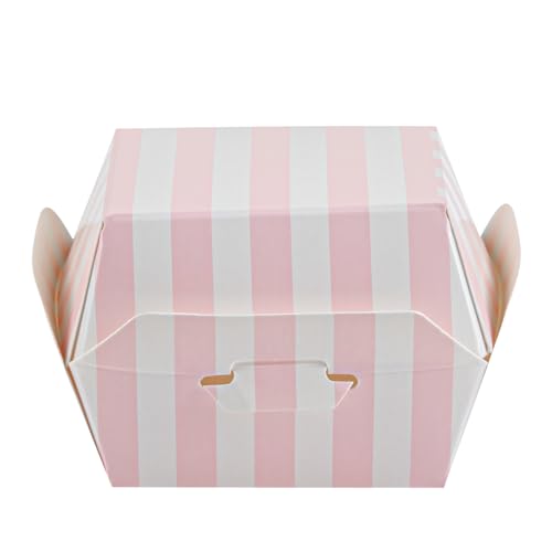 Restaurantware 2.5 x 2.5 x 2 Inch Mini Burger Boxes 100 Clamshell Food Containers - Hinged Lid Striped Pink And White Paper Take Out Boxes Serve Sliders Or Finger Foods