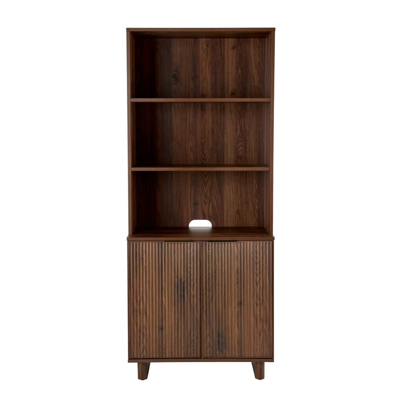 Lillian Fluted Bookcase with Doors - Multiple Colors