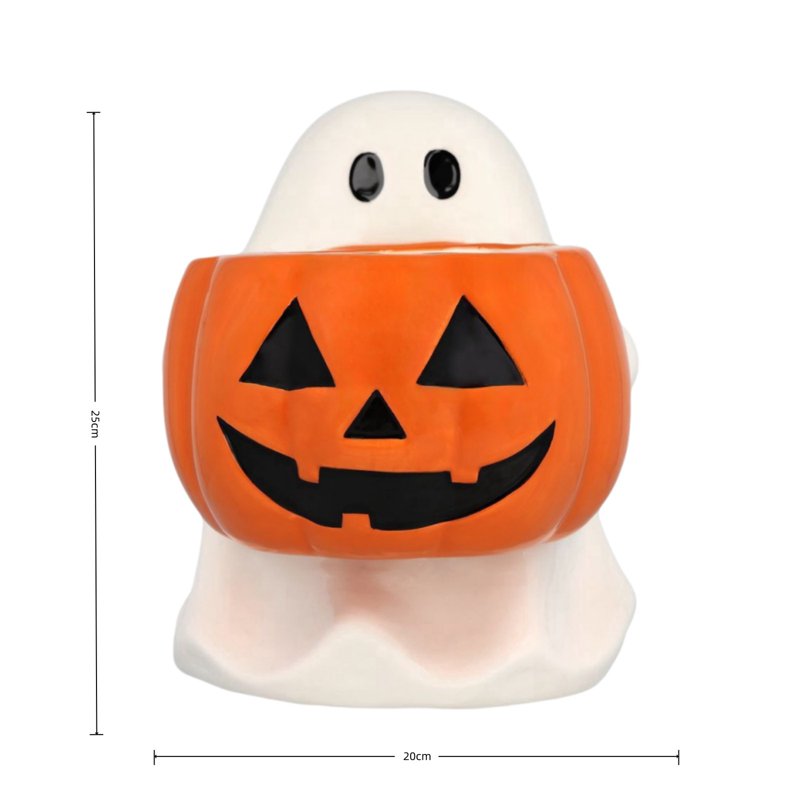 Halloween Ghost Pumpkin Candy Bowl - Cute Resin Figurine with Jack O Lantern - Variation #030