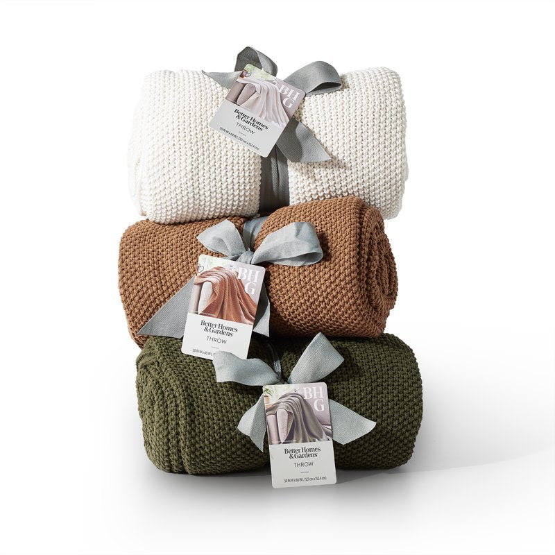 Better Homes & Gardens Chunky Knit Throw Blanket - Papyrus, Cotton-Blend, 50x60 Inches, Reversible