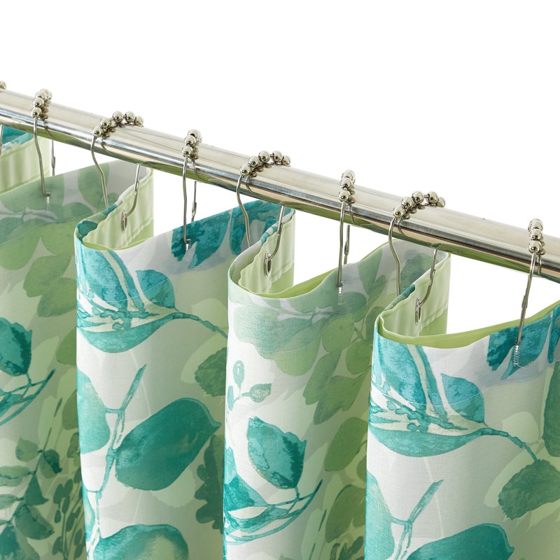 14-Piece Green Floral Shower Curtain Set with Hooks & Liner – 72x72 Inches
