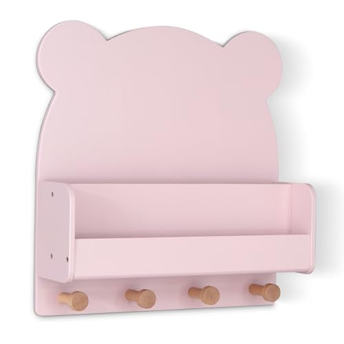 babyGap by Delta Children Brannan Bear Wall Shelf with 4 Hooks, Blush