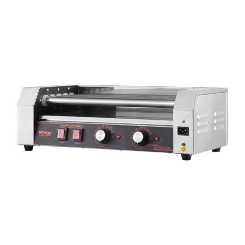 VEVOR Hot Dog Roller, 12 Hot Dog 5 Rollers, Stainless Steel Sausage Grill Cooker, 750W Hot Dog Machine with Dual Temp Control, Removable Oil Drip Tray, for Party Home Commercial