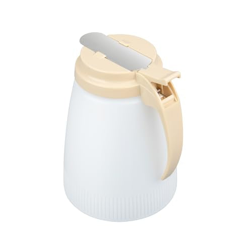 Restaurantware-Chef 101 48 Ounce All Purpose Syrup Dispensers, 10 Honey Dispensers - Beige Top, Stainless Steel Slide Cover, Plastic Pancake Syrup Bottle, Perfect For Diners, Restaurants, Home