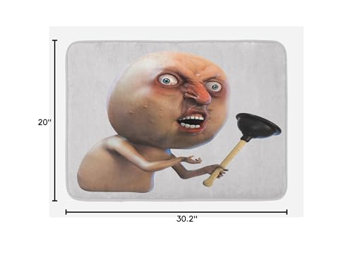 Ambesonne Humor Bath Mat, Why You No Plunger Guy Meme Face Angry Grumpy Washroom Design Print, Plush Bathroom Decor Mat with Non Slip Backing, 30.2" x 20", Tan and Peach