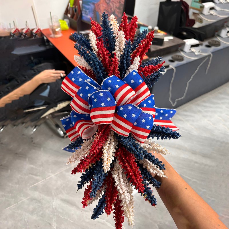 Patriotic Wreath for Front Door - Independence Day Flag Decor - Variation H