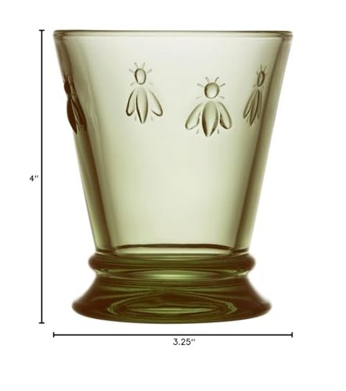 La Rochere Napoleon Bee Olive Green Tumbler Set of 6 – La Rochere Bee Glassware Sets – Fancy Glassware Drinking Glasses (10 oz)