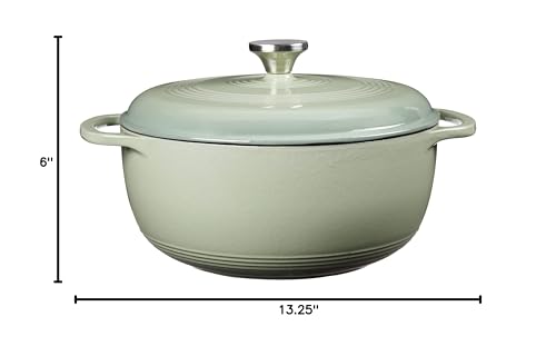 Lodge Essential Enamel Cast Iron Dutch Oven - Perfect for Bread Baking, Braising, Marinating & Slow Cooking - Features Moisture-Sealing Lid & Dual Handles - Kitchen Essentials - 6 Quarts - Desert Sage