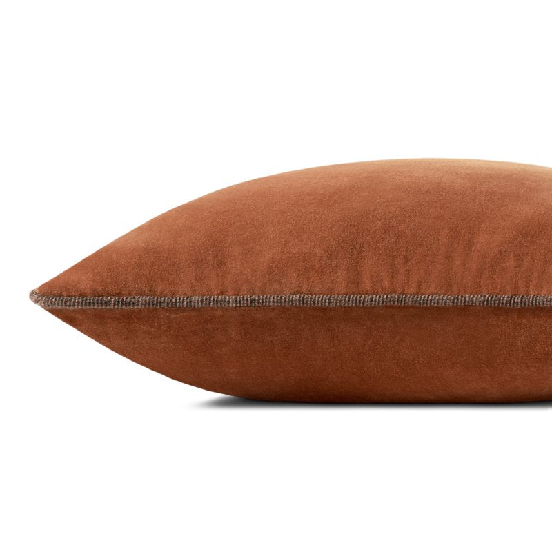 Rust Decorative Throw Pillow 22x22 Inches - Velvet & Cotton Accent Cushion