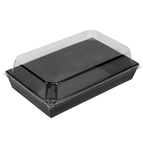 Restaurantware Matsuri Vision 8 x 5 x 1.5 Inch Medium Sushi Trays 100 Greaseproof Sushi Packaging Boxes - Lids Sold Separately Disposable Black Paper Sushi Containers For Entrees Or Desserts