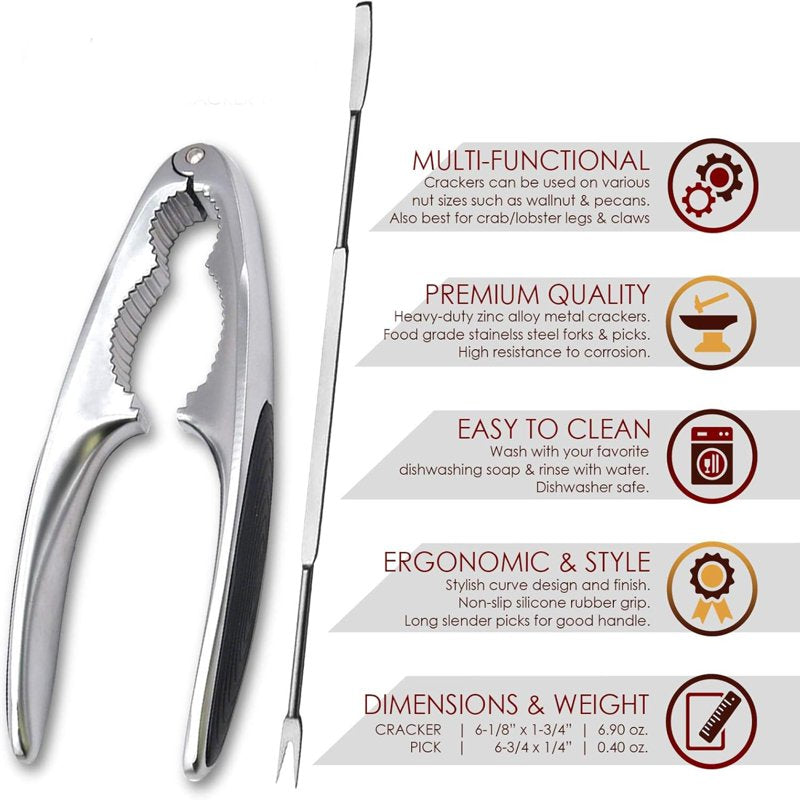 Stainless Steel Lobster & Crab Crackers Set - Heavy-Duty Tools with Non-Slip Grip