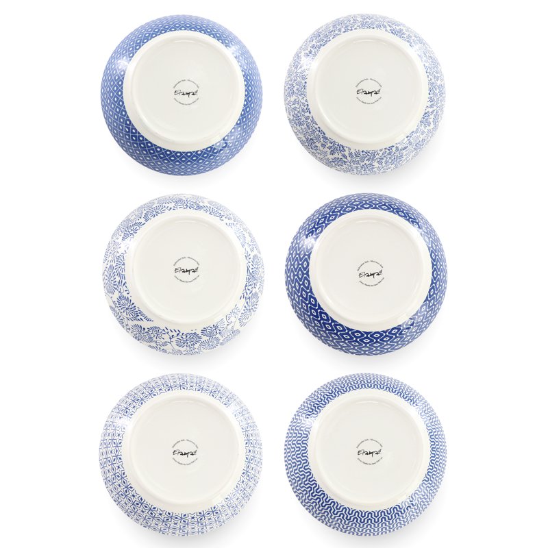 Assorted Porcelain Bowl Set - 6 Pack in Blue