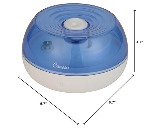 Crane Personal Ultrasonic Cool Mist Travel Humidifier and Vaporizer for Congestion Relief, 360° Adjustable Nozzle, Filter-Free .75 Liter Tank, Blue/White, Office Humidifier