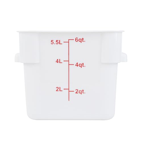 Restaurantware Food Storage Container 10 Pack of 6 qt Plastic Kitchen Storage Bin with Volume Markers Space-Efficient Design Dishwasher-Safe Polypropylene White