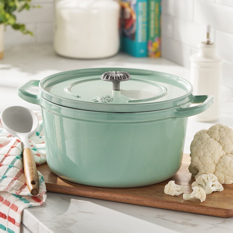 5-Quart Enameled Cast Iron Dutch Oven Pot with Lid - Green