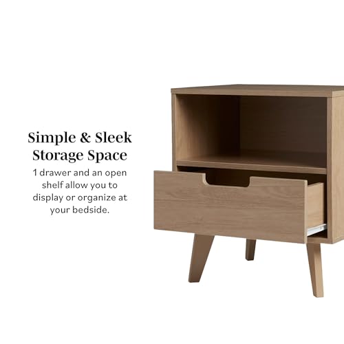 Walker Edison Raelyn Mid-Century Modern 1-Drawer Nightstand, 20 Inch, Riviera