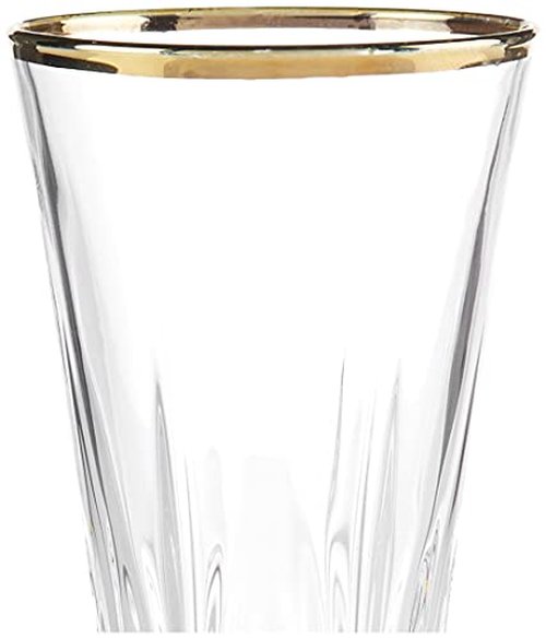 Lorren Home Trends Siena Collection Crystal Flute Glass with Gold Band Design, Set of 4