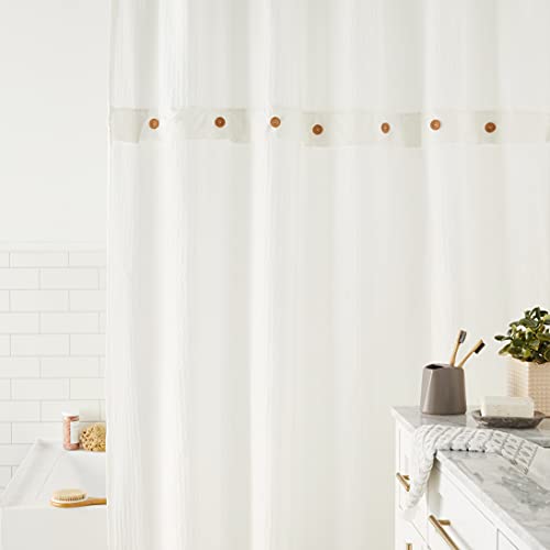 Madison Park Finley 100% Cotton Shower Curtain, Waffle Weave Texutre Minimalistic Design, Modern Bathroom Decor, Machine Washable, Fabric Privacy Screen 72x72", White