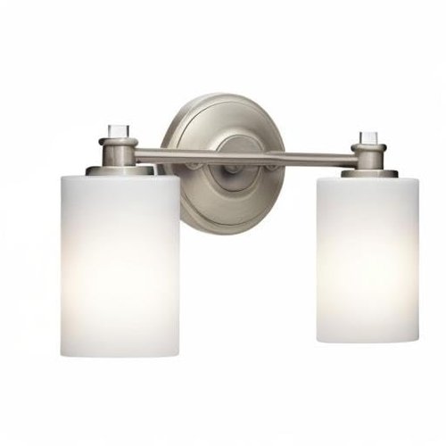Kichler Joelson 14" 2 Light Vanity Light with Satin Etched Cased Opal and Clear Glass Accent Glass in Brushed Nickel