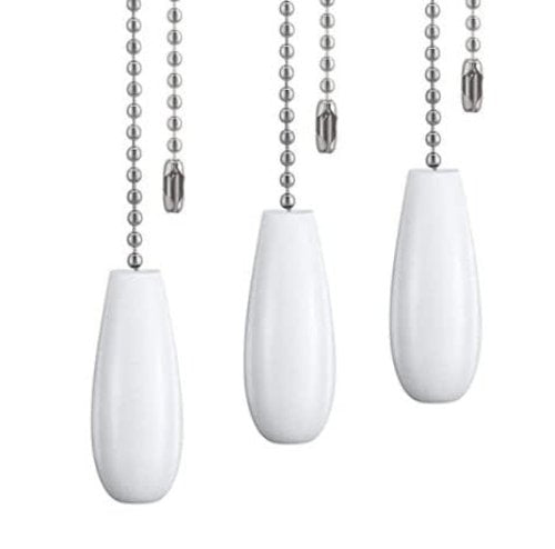 Ceiling Fan Pull Chain Extender, Wooden Decorative Pendant Extension Chains, 12 Inches Lighting & Fan Beaded Ball Fan Cord Extender Ornament with Connector (Wooden White 3Pcs)