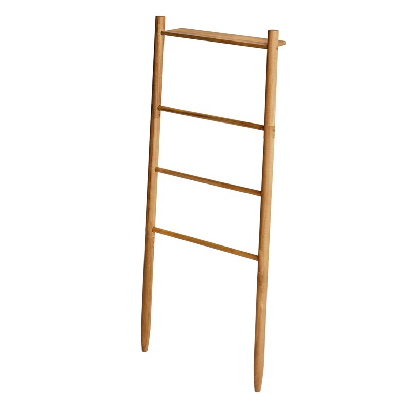 Freestanding Acacia Wood Towel Ladder - 4 Tiers, Light Honey Finish - Space Saving Bathroom Organizer with Shelf
