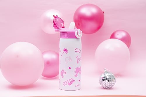 Zak Designs Barbie Sage Kids Water Bottle For School or Travel, 19oz Stainless Steel Water Bottle With Straw, Handle, and Leak-Proof, Pop-Up Spout Cover (Barbie)