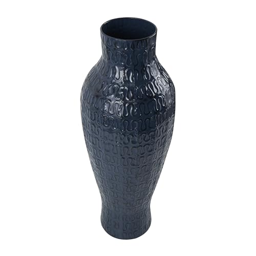 Deco 79 Metal Decorative Vase Dimensional Textured Centerpiece Vase with Wavy Pattern, Flower Vase for Home Decoration 9" x 9" x 24", Dark Blue
